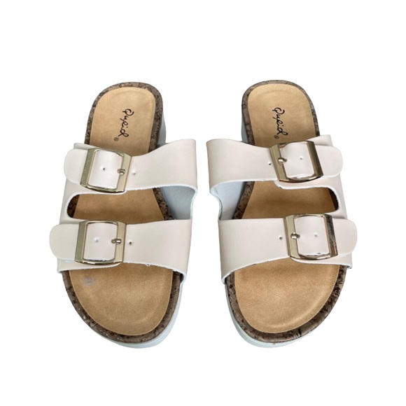 Qupid Platform Slides Sandals - Blush Pink / Nude & White - Picture 2 of 5
